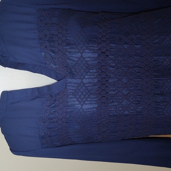 New Directions Navy 3/4 Sleeve Woman''s Blouse - Picture 2 of 6